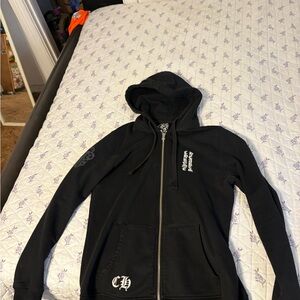 Black Zip-Up Hoodie with White Logo